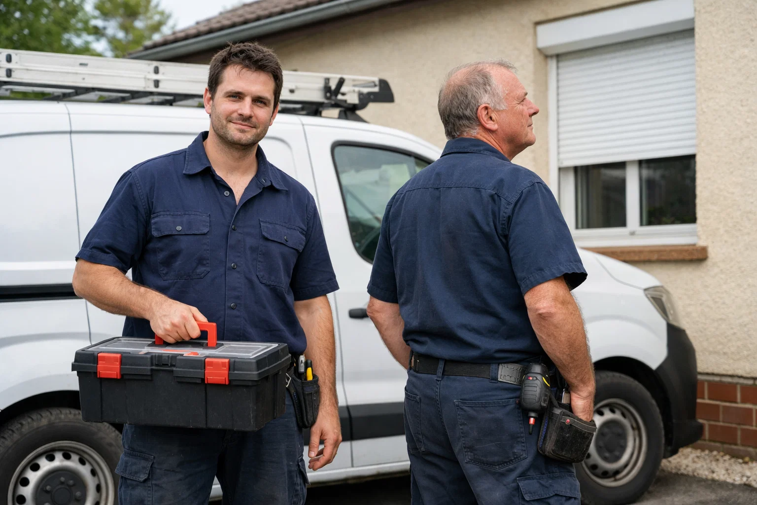 Técnicos persianistas de Granopers con herramientas junto a furgoneta en Granollers